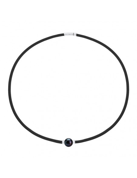 Collar de cuero genuino de la perla negra de cerezas de plata