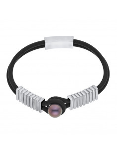 Bracelet Double Néoprène Véritable Perle Noire