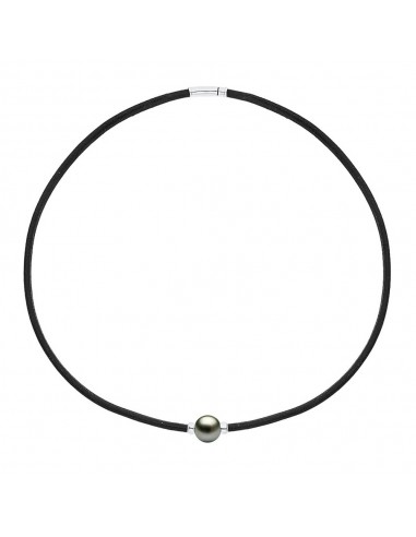 Collar de cuero genuino Tahiti Pearl Silver