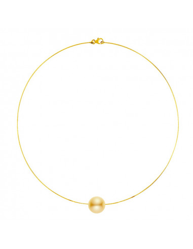 Collana in cavo in oro giallo 18 carati e perla d'oro genuina