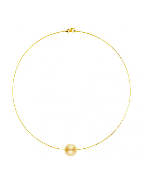 Collier Câble en Or Jaune 18K et Véritable Perle Dorée