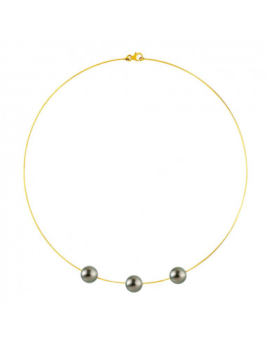 Collana in cavo oro giallo e 3 true perline Tahiti