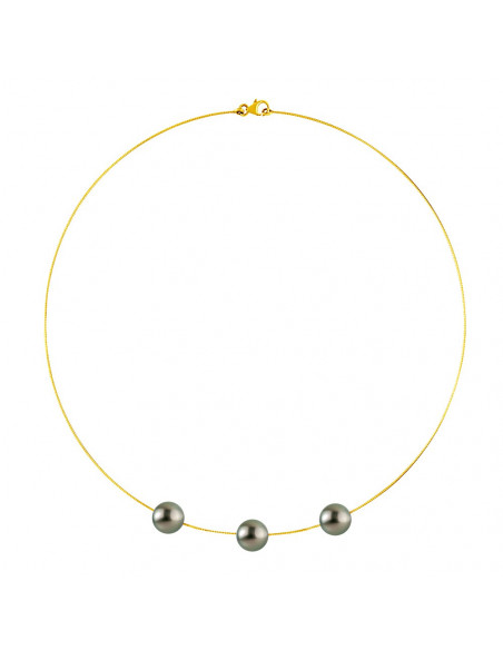 Gelbgold-Kabel-Halskette und 3 wahre Tahiti-Perlen