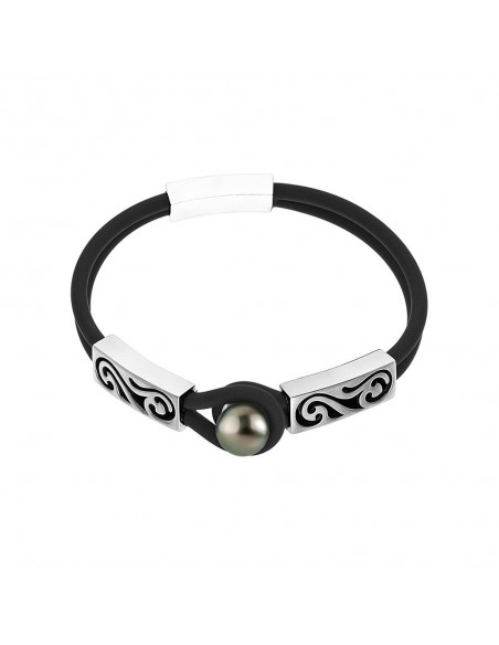 Bracelet Ethnic avec Perle de Tahiti Ronde 10-11 mm - Argent 925 - TAKAROA
