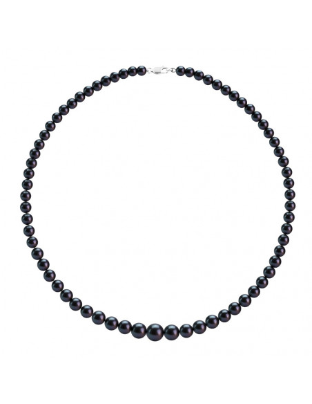 Collier Rang en Chute de Véritables Perles Noires Fermoir Or