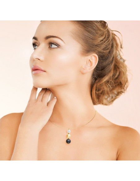 Collier Or Jaune Trio de Véritables Perles