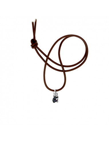 Ciondolo tribale in argento nero collana in pelle marrone originale