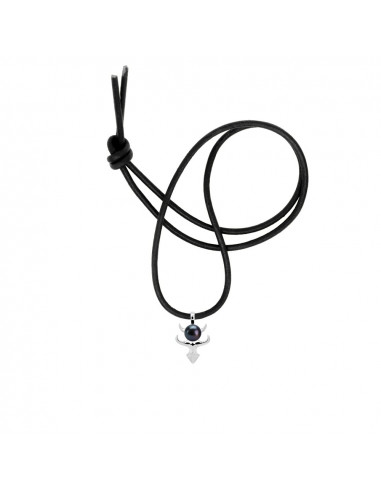 Genuine Black Leather Necklace Black Pendant Tribal Silver