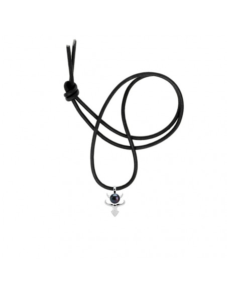 Collier Cuir Noir Véritable Perle Noir Pendentif TRIBAL Argent