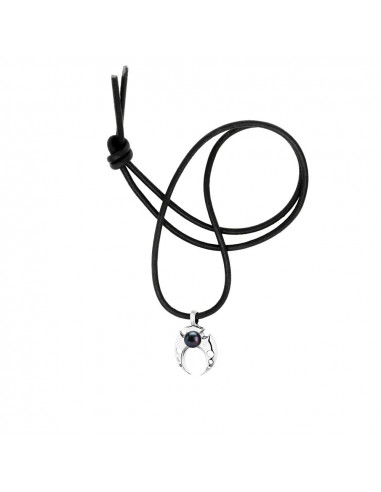 Genuine Black Leather Necklace Black Pendant Tribal Silver