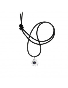 Collar de cuero negro genuino negro colgante tribal plateado