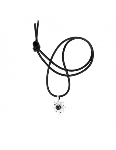 Collana in pelle nera genuina collana nera pendente argento tribale