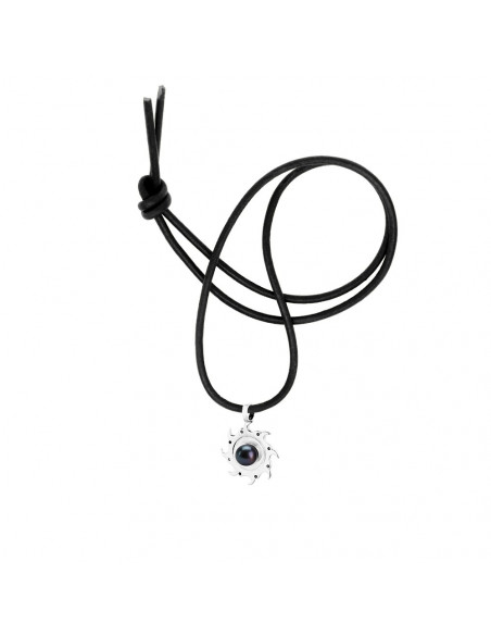 Collar de cuero negro genuino negro colgante tribal plateado