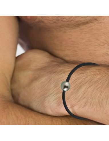 Bracciale in neoprene e vera perla di Tahiti
