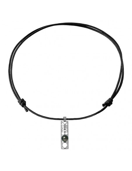 Collier TIKI Perle de Tahiti Cerclée 8 mm Lien Ajustable - Argent 925 - TAMATA