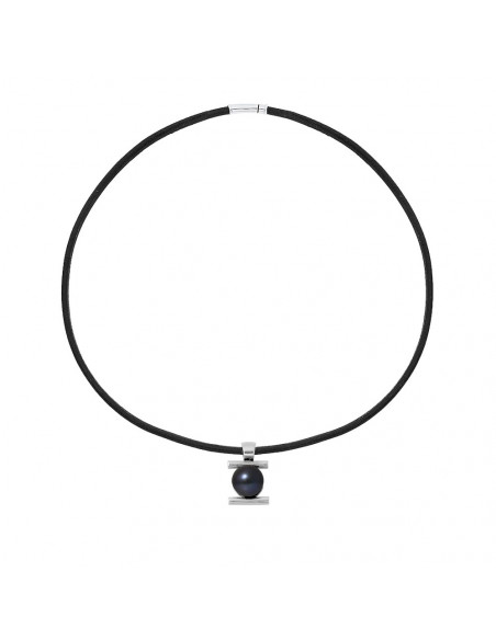 Collana in pelle nera e perla di coltura nera - Argento 925 - Mauna Kea