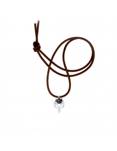 Collier Tribal en Cuir Naturel et Perle de Culture Noire - Argent 925 - KAIKANE