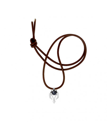 Tribal Necklace in Natural Leather and Black Culture Pearl - Silver 925 - Kaikane