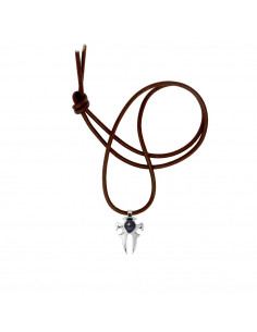 Collier Tribal Lien Cuir Naturel et Perle de Culture Noire - Argent 925 -  MAEA