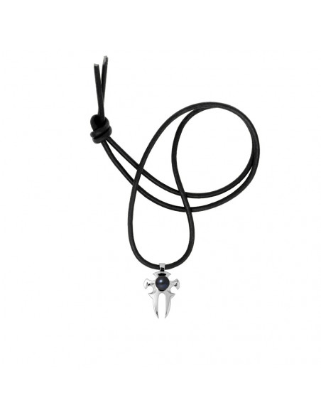 Collier Tribal en Cuir Noir et Perle de Culture Noire - Argent 925 - MAEA