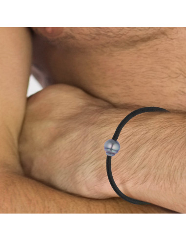 Pulsera de perla Tahitiana neopreno círculos - plata 925 - TEPAKU