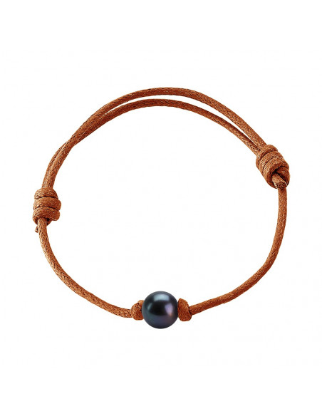 Bracelet Véritable Perle d'Eau Douce Noire Cordon Noir