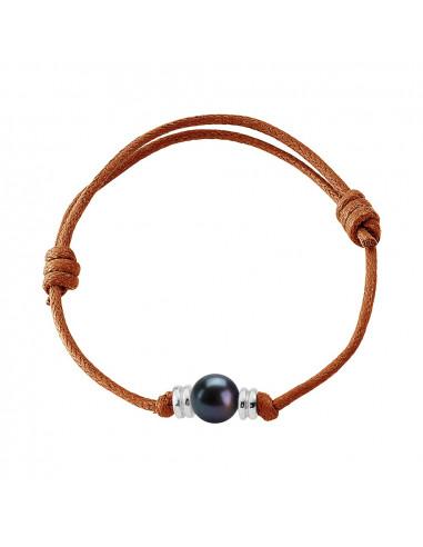 Pulsera de plata de plata plateada. Cordón de perlas negras genuinas para elegir