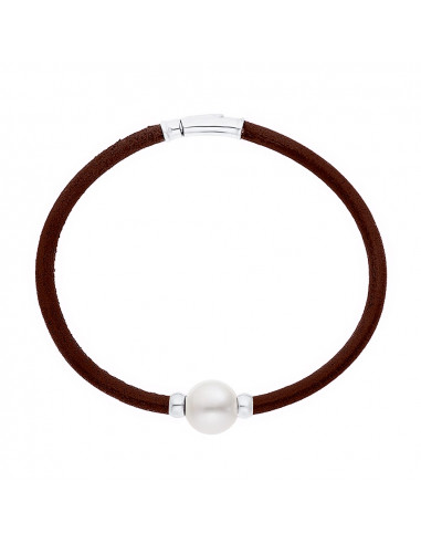 Echtes braunes Lederarmband Perle und Silberkirschen
