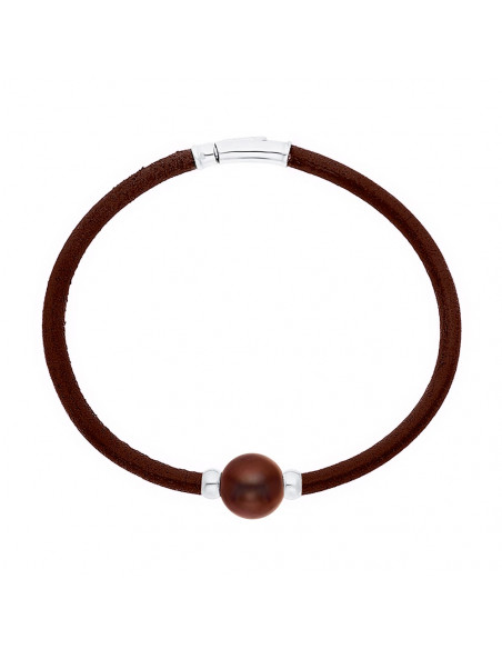 Echtes braunes Lederarmband Perle und Silberkirschen