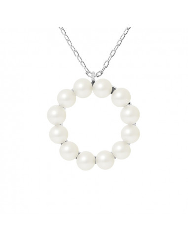 Pendant Necklace 12 Culture Beads - 3 Colors - 925 Silver - ZIA