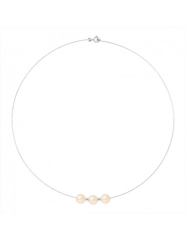 Collana in cavo in oro bianco e 3 perline alternanti reali