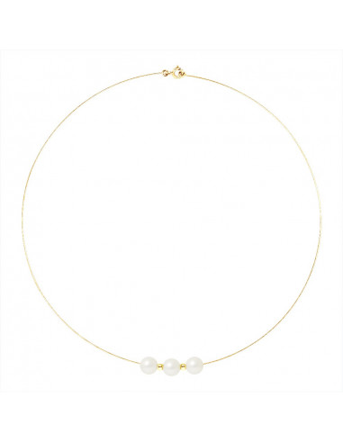 Collar de cables de oro blanco y 3 perlas alternas reales