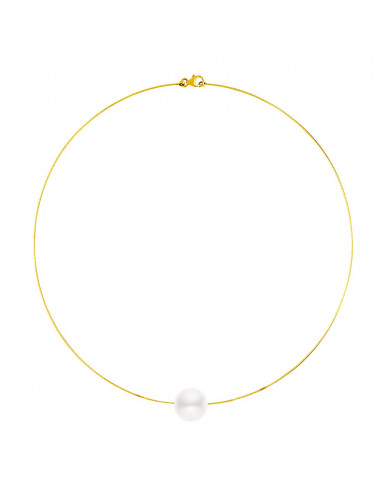 Collana in cavo in oro giallo 18 carati e perla d'oro genuina