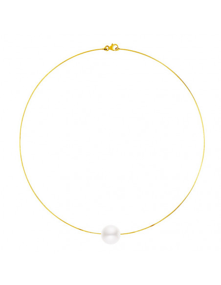 Collier Câble en Or Jaune 18K et Véritable Perle Dorée
