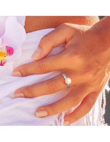 Bague Argent Massif et Véritable Perle Blanche