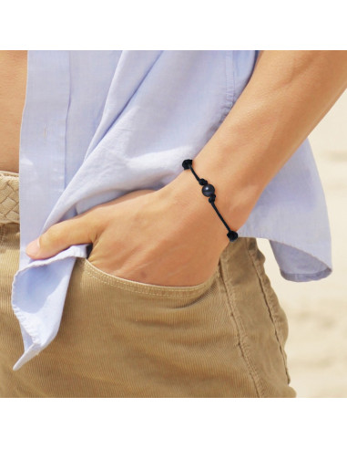 Genuine black freshwater pearl bracelet black cord