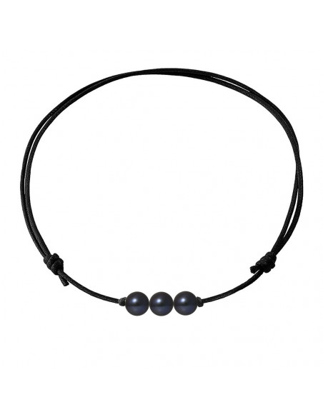 Collana in cotone e 3 perle reali con maniche in argento massiccio