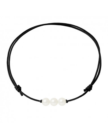 Collar de algodón y 3 perlas reales con mangas de plata maciza