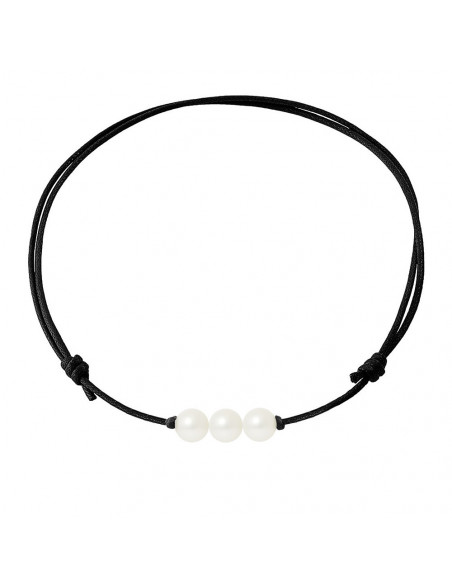 Collana in cotone e 3 perle reali con maniche in argento massiccio