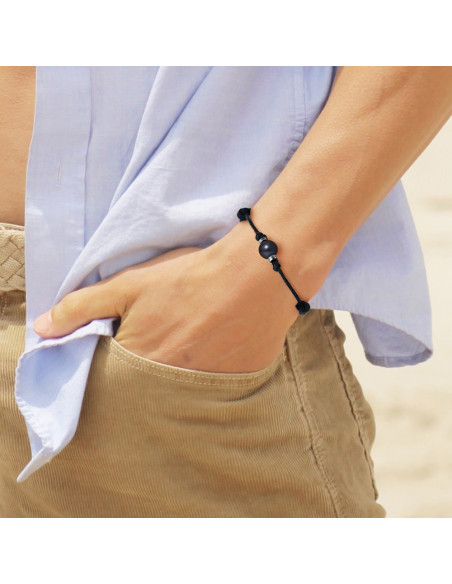 Silver silver ferrules bracelet genuine black pearl cord to choose from