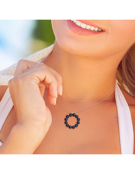 Pendant Necklace 12 Culture Beads - 3 Colors - 925 Silver - ZIA