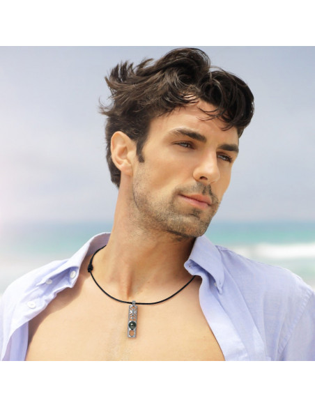 Collier TIKI Perle de Tahiti Cerclée 8 mm Lien Ajustable - Argent 925 - TAMATA