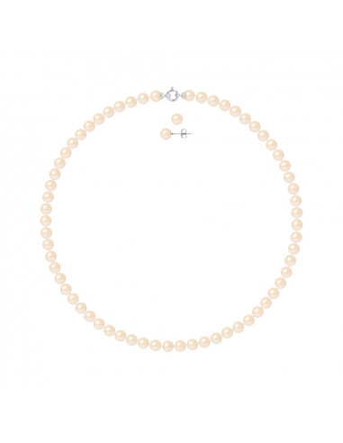 Prestige Gold Halskette und Ohrringe Runde Perlen 7 mm - 3 Farben - Clelia