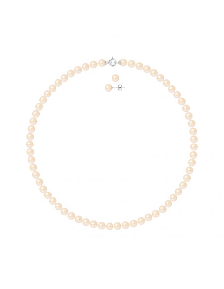 Prestige Gold Halskette und Ohrringe Runde Perlen 7 mm - 3 Farben - Clelia