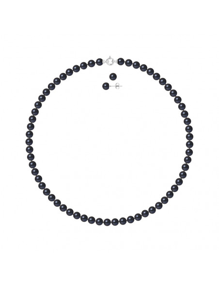 Prestige Gold Halskette und Ohrringe Runde Perlen 7 mm - 3 Farben - Clelia