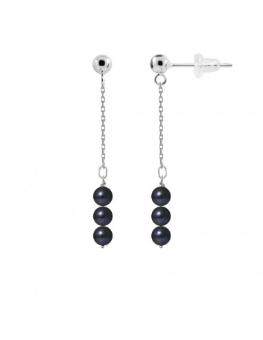 Pendant Earrings 6 Round Culture Beads - 5 Colors - 925 Silver - Dina