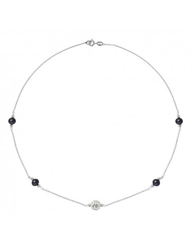 Collana a catena, Crystal Preciosa e perline di coltura rotonda 5 mm Alternata - Argento 925 - Linua