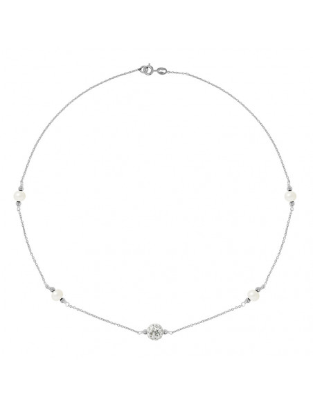 Collier Chaîne, Cristal Préciosa et Perles de Culture Rondes 5 mm alternées - Argent 925 - LINUA