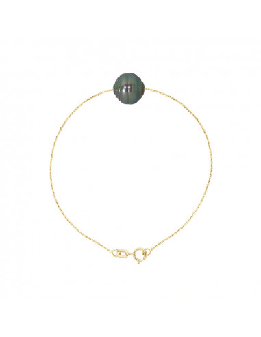 Pulsera de cadena de oro y Tahiti Pearl Circled 10 mm - Triho