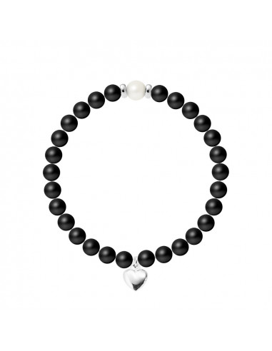 Pulsera de sangre del corazón - Cultura Pearl y Negro Agate Mate - 925 Silver - Naïla